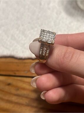 Gold-Tone Square Cluster Cubic Zirconia Ring - Gold